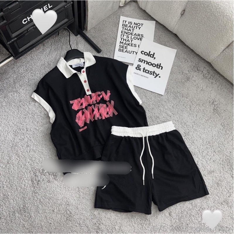 SỈ BỘ ÁO TAY HẾN CHỮ QUẦN ĐÙI 2 MÀU CHO NỮ Q93407323