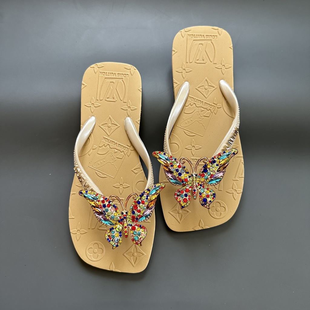 Dép kẹp xỏ ngón tông lào nữ LV đính charm Bớm thời trang, nhiều màu lựa chọn.