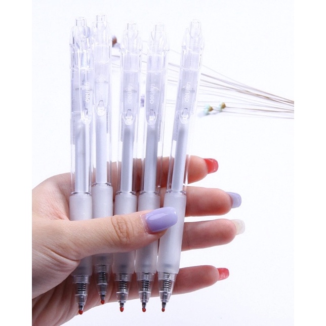 Bút gel bấm deli mực đen ngòi 0,5mm luyện viết chữ trung-nhật-Hàn