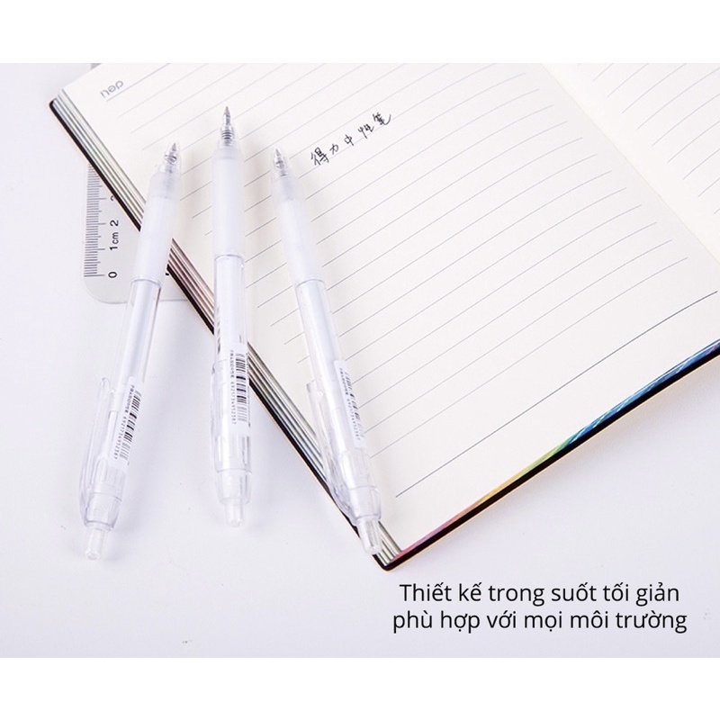 Bút gel bấm deli mực đen ngòi 0,5mm luyện viết chữ trung-nhật-Hàn
