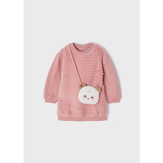 Áo váy nỉ hồng cam phối thân lông kèm túi gấu Mayoral size 6m - 36m