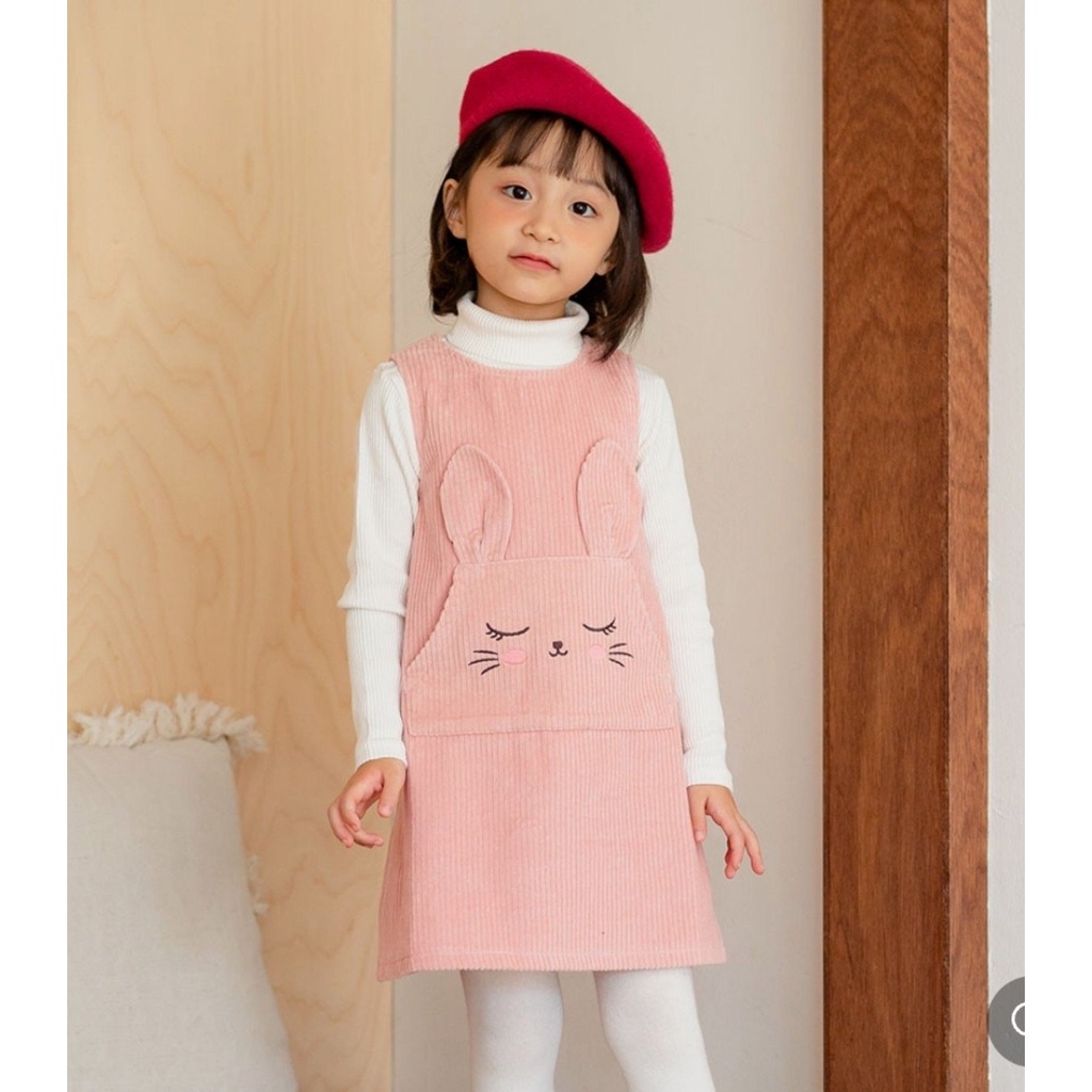 Váy yếm nhung Babidiboo màu cam đào hình thỏ size 100 - 140