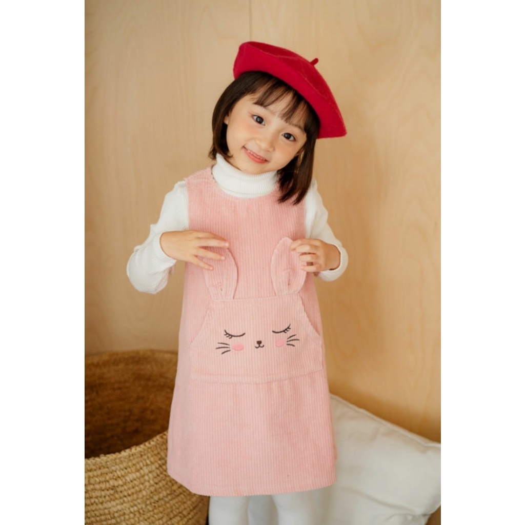 Váy yếm nhung Babidiboo màu cam đào hình thỏ size 100 - 140