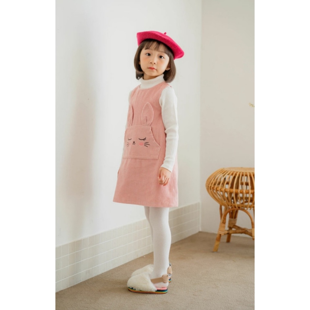 Váy yếm nhung Babidiboo màu cam đào hình thỏ size 100 - 140