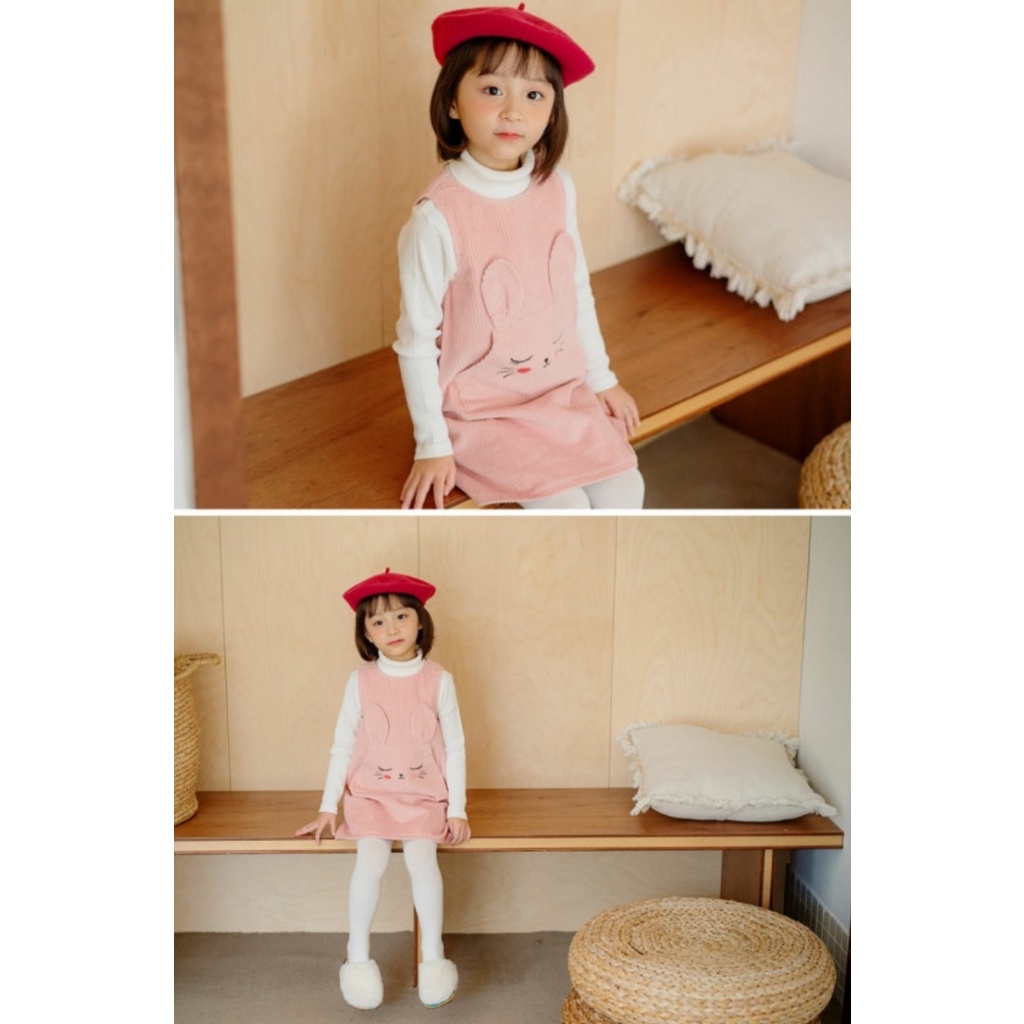 Váy yếm nhung Babidiboo màu cam đào hình thỏ size 100 - 140