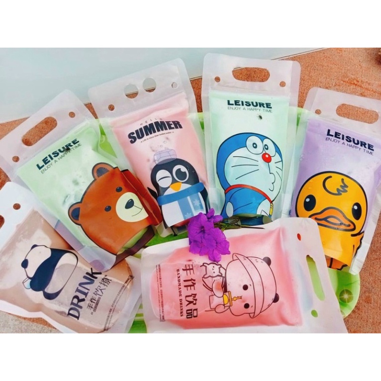 Túi zip đựng trà sữa 500ml có sẵn kèm ống hút nhiều hình ★TÚI ZIP TRÀ SỮA★