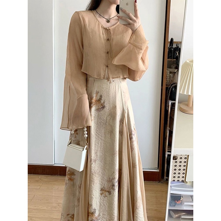 Đầm Hai Dây Dáng Dài In Họa Tiết Phong Cách Trung Hoa Cổ Điển Hàng Mới 2023 LF7.28