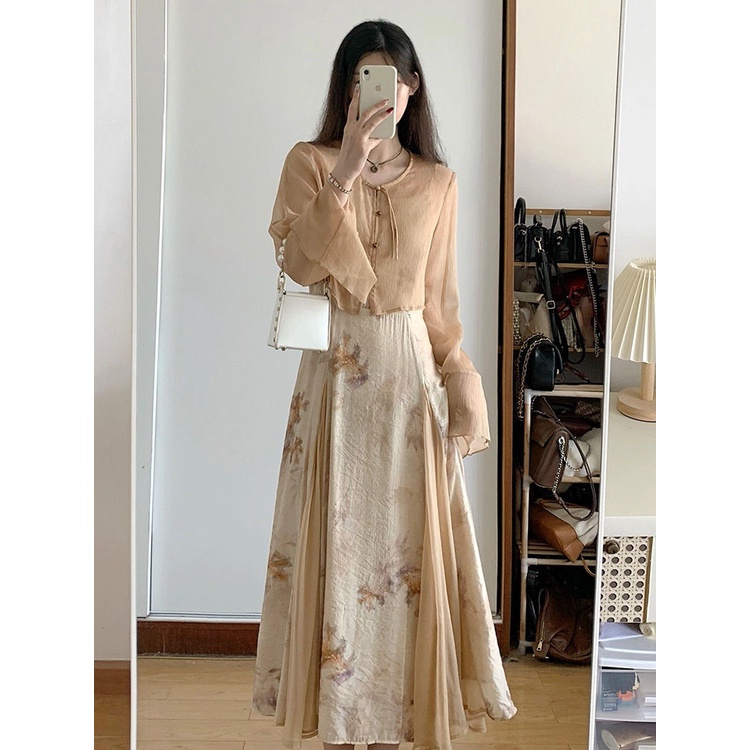 Đầm Hai Dây Dáng Dài In Họa Tiết Phong Cách Trung Hoa Cổ Điển Hàng Mới 2023 LF7.28