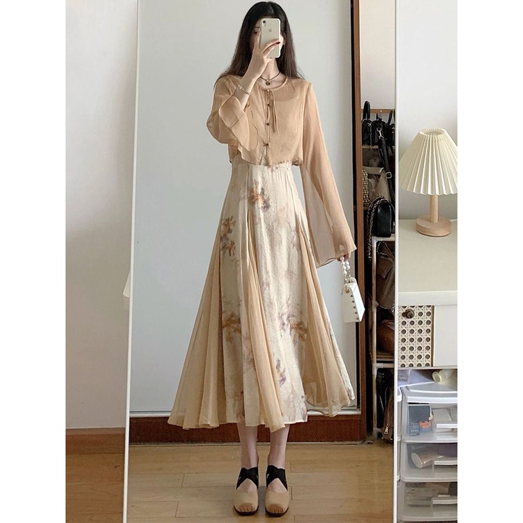 Đầm Hai Dây Dáng Dài In Họa Tiết Phong Cách Trung Hoa Cổ Điển Hàng Mới 2023 LF7.28