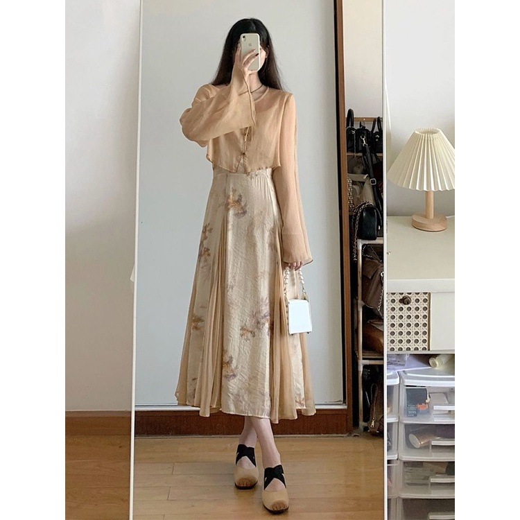 Đầm Hai Dây Dáng Dài In Họa Tiết Phong Cách Trung Hoa Cổ Điển Hàng Mới 2023 LF7.28