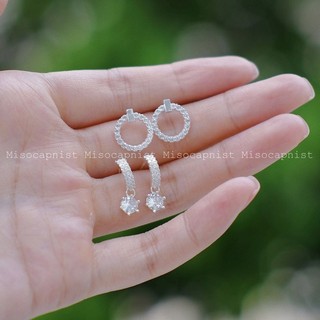 Bông tai tròn bạc ta đính đá