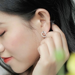 Bông tai tròn bạc ta đính đá