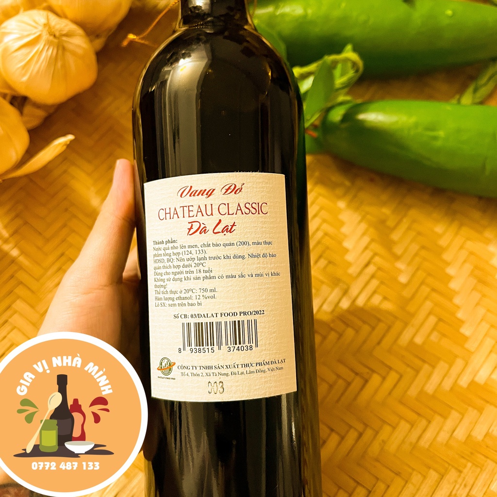 VANG ĐỎ ĐÀ LẠT CHATEAU CLASSIC - CHAI 750ML