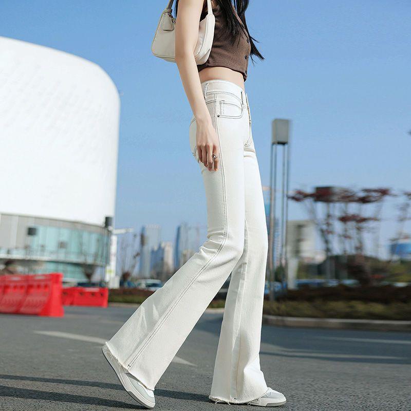 Off-white Quần Jean Ống Loe Lưng Cao Thời Trang Xuân Thu Cho Nữ