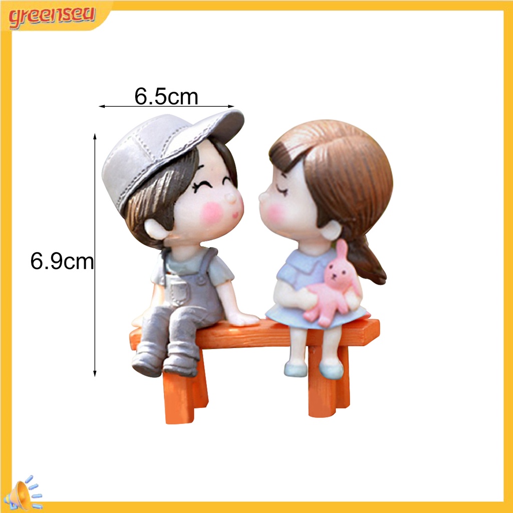 Set tượng bé trai + bé gái + băng ghế dùng trang trí tiểu cảnh độc đáo
