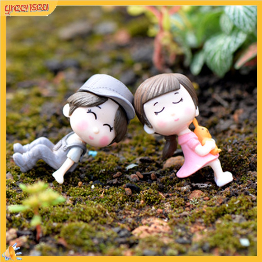 Set tượng bé trai + bé gái + băng ghế dùng trang trí tiểu cảnh độc đáo