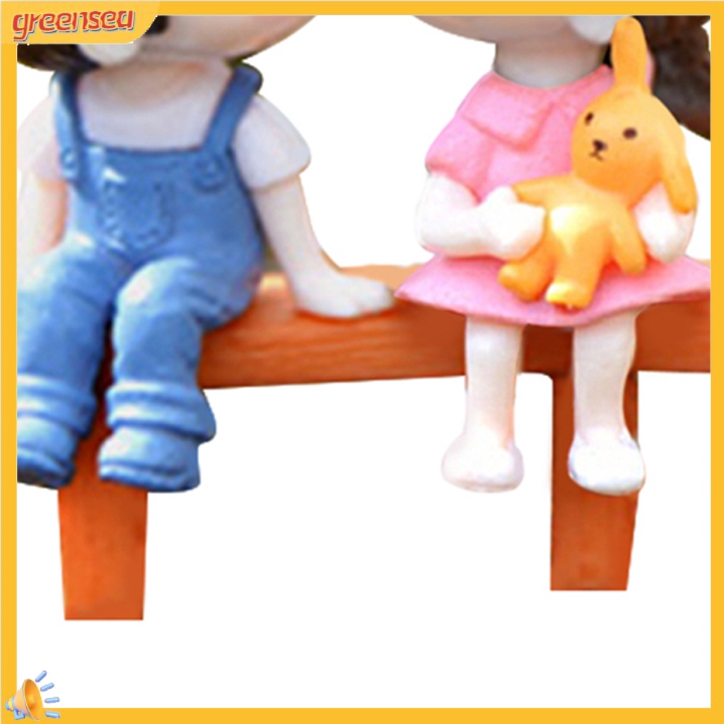 Set tượng bé trai + bé gái + băng ghế dùng trang trí tiểu cảnh độc đáo