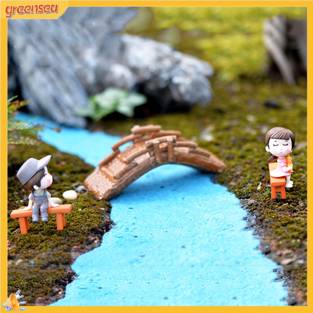 Set tượng bé trai + bé gái + băng ghế dùng trang trí tiểu cảnh độc đáo