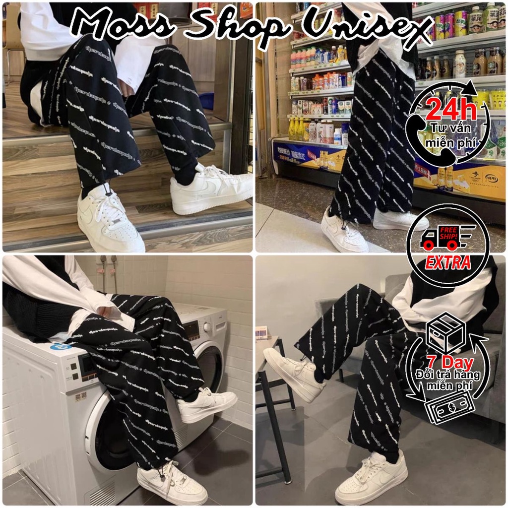 Quần jogger Unisex nam nữ in chữ chéo, quần ống rộng có chốt chỉnh gấu siêu hot giá hạt dẻ MOSSSHOPUNISEX
