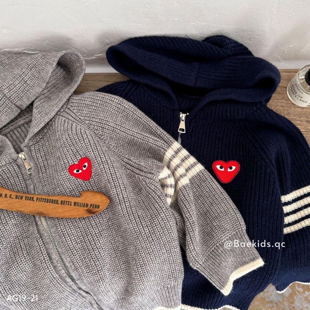 Áo khoác trẻ em bé trai bé gái BAE KIDS, áo khoác len cho bé 11kg đến 34kg có mũ đội đầu