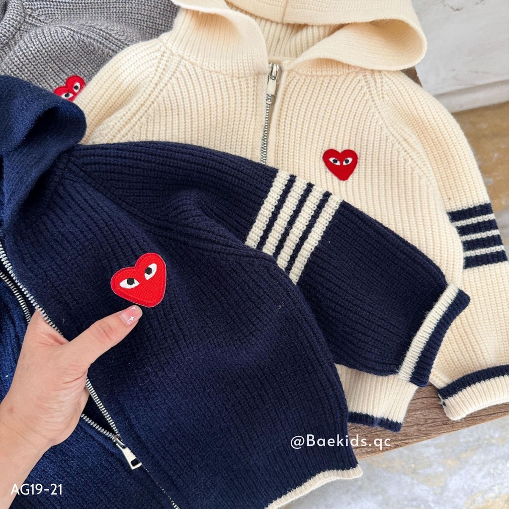 Áo khoác trẻ em bé trai bé gái BAE KIDS, áo khoác len cho bé 11kg đến 34kg có mũ đội đầu