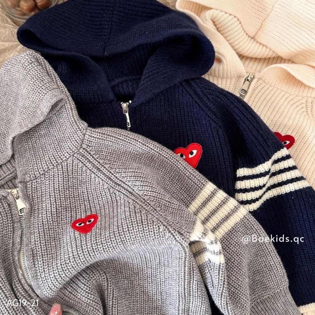 Áo khoác trẻ em bé trai bé gái BAE KIDS, áo khoác len cho bé 11kg đến 34kg có mũ đội đầu