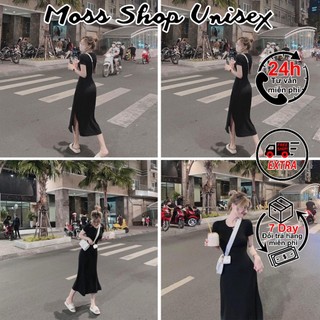 Váy nữ dáng dài ôm body ngắn tay xẻ một bên siêu tôn dáng MOSSSHOPUNISEX