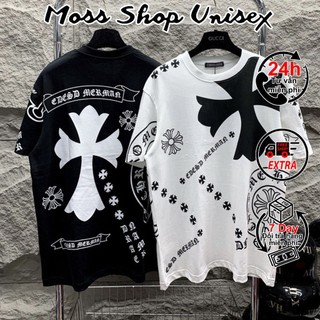 Áo thun tay lỡ unisex chữ thập hoạ tiết in 2 mặt MOSSSHOP - Áo phông nam nữ phong cách hàn quốc ulzzang form rộng 65kg