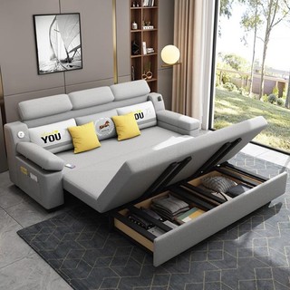 Sofa giường thông minh có ngăn chứa đồ , Có cổng sạc USB , Bọc vải lanh mịn cao cấp