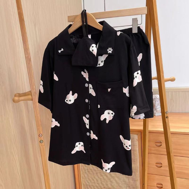 Set đồ ngủ Châu Thâm Bạch Lộc màu đen hình cún con