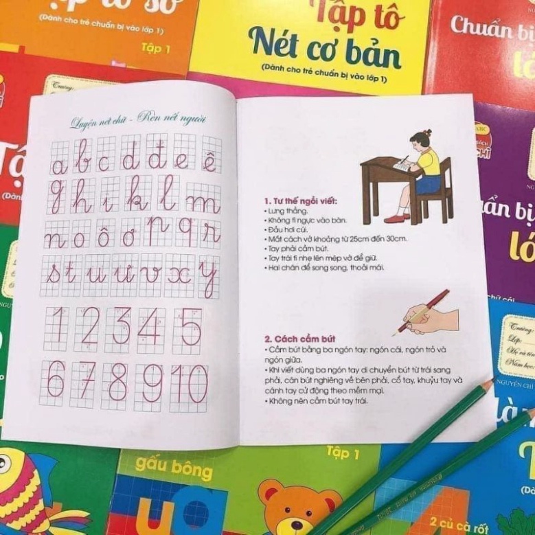 Sách - Bộ hành trang cho bé vào lớp 1 tập tô tập viết chữ, số - 10 quyển kèm bút chì và tẩy HM BOOK