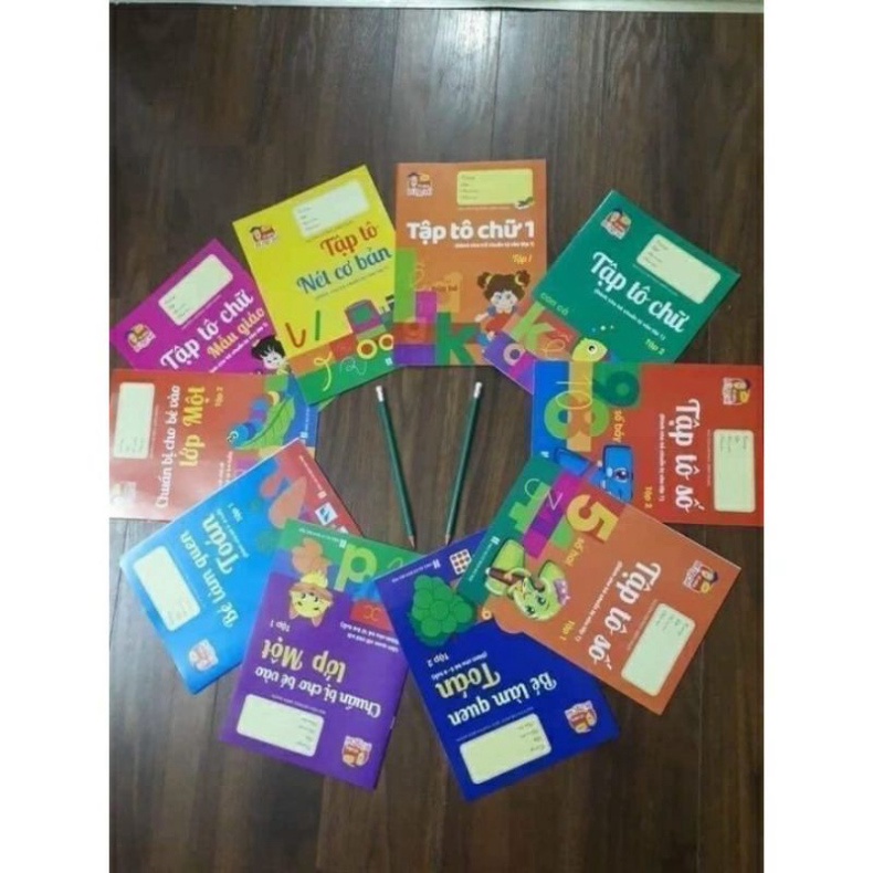 Sách - Bộ hành trang cho bé vào lớp 1 tập tô tập viết chữ, số - 10 quyển kèm bút chì và tẩy HM BOOK