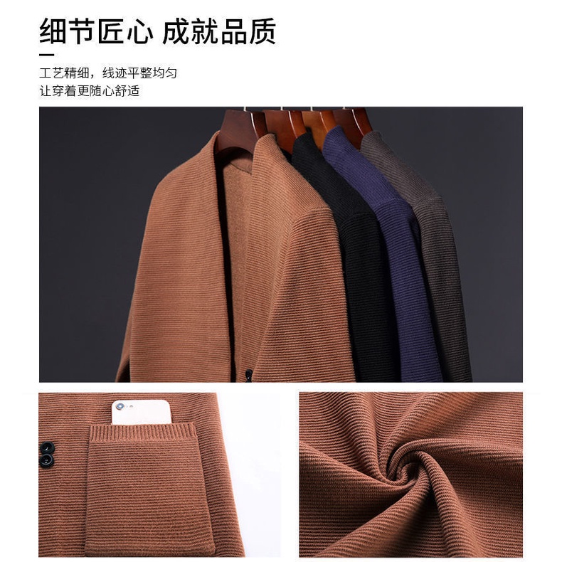 Áo Khoác Cardigan Dệt Kim Dáng Rộng Dài Thời Trang Mùa Thu Cho Nam Trung Niên