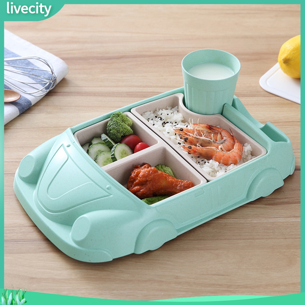 {livecity} 1 Bộ Đĩa Đựng Thức Ăn 3 Ngăn Hình Xe Hơi Có Thể Tái Sử Dụng Cho Bé Mẫu Giáo