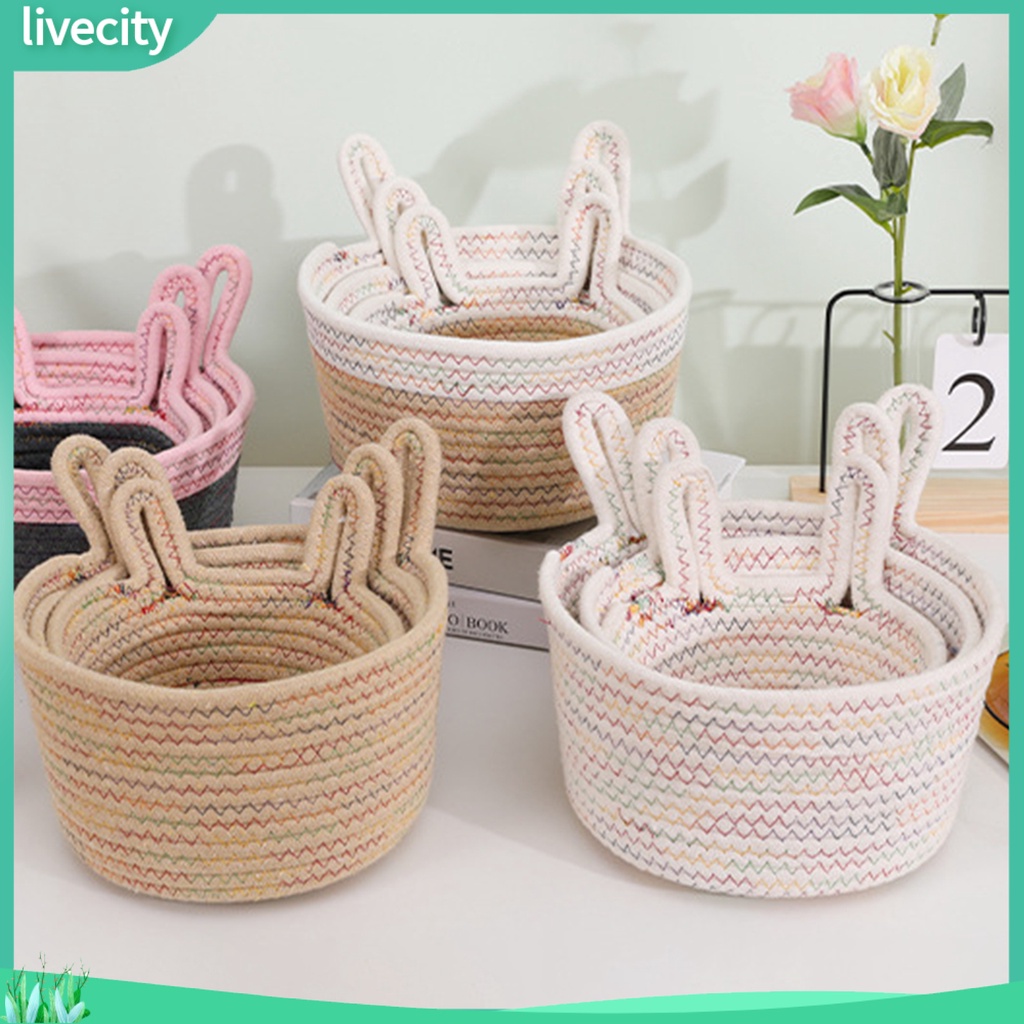 {livecity} 1 Giỏ Đựng Đồ Giặt Bằng Dây Cotton Đan Handmade Sức Chứa Lớn Có Thể Tái Sử Dụng