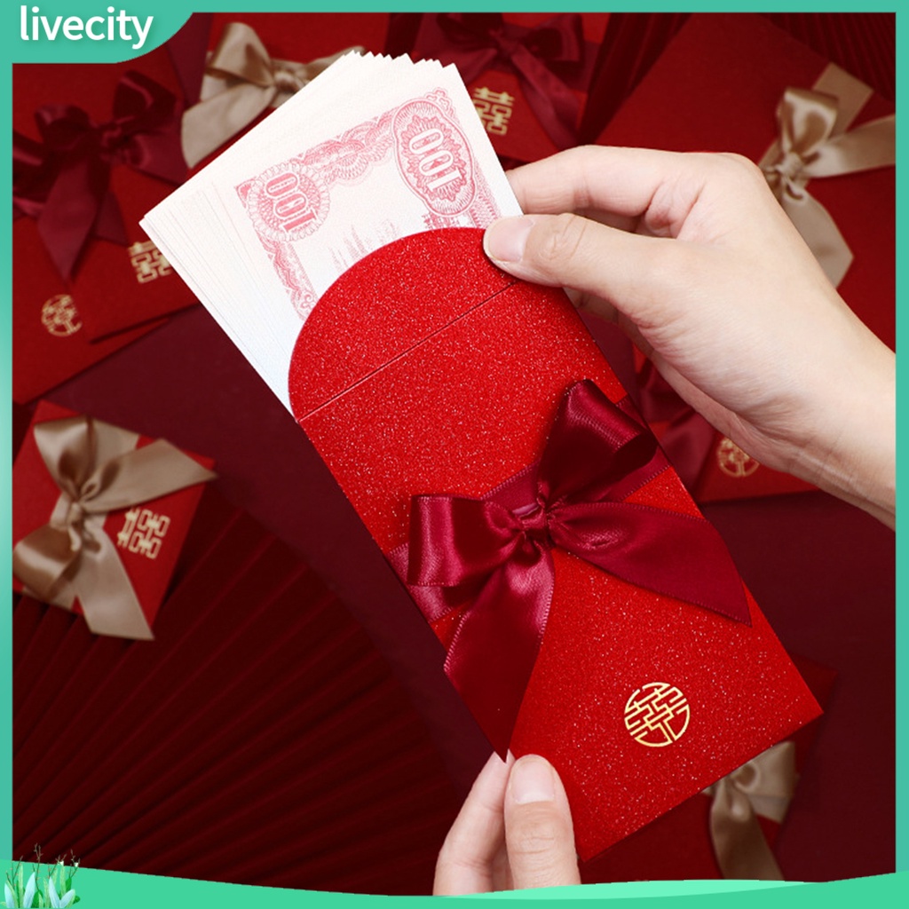 1 Bộ Bao Lì Xì Đỏ Thắt Nơ Phong Cách Trung Hoa Truyền Thống