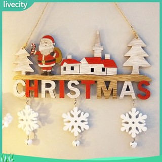 {livecity} Mặt phụ kiện treo trang trí Giáng sinh bằng gỗ thiết kế ông già Noel/ tuần lộc/ người tuyết