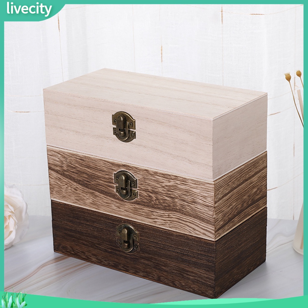 {livecity} Hộp đựng trang sức bằng gỗ đơn giản màu sắc cổ điển