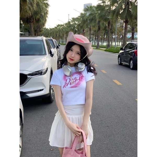 Aither Studio Áo Croptop DAY DREAMER Pink/White