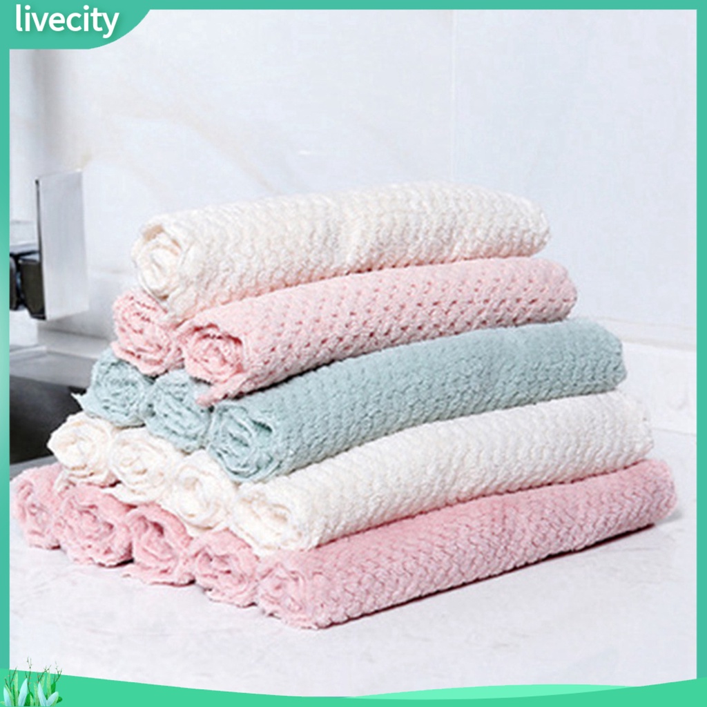 Khăn Lau Chén Dĩa Bằng Polyester Siêu Thấm Hút Chống Dầu Mỡ Tiện Dụng Cho Nhà Bếp