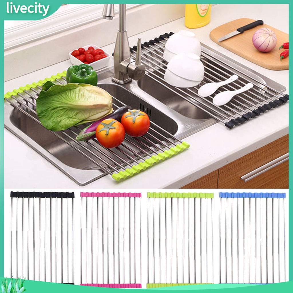 {livecity} Giá Inox Phơi Khô Chén Dĩa Gấp Gọn Tiện Dụng Cho Nhà Bếp