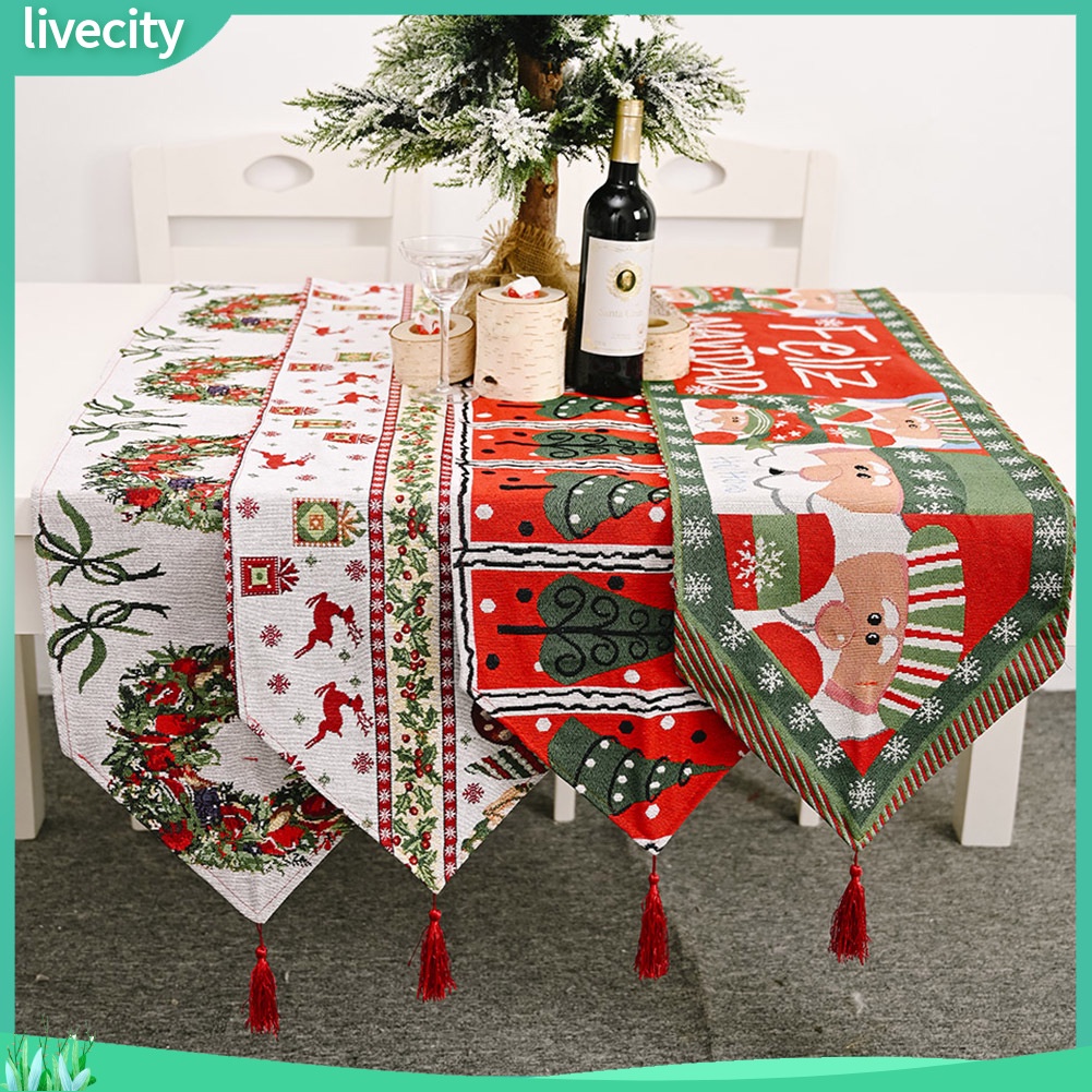 {livecity} Khăn trải bàn dệt kim nhiều màu sắc tùy chọn họa tiết dùng trang trí giáng sinh