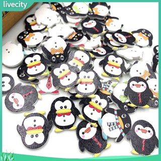 {livecity} Set 50 khuy gỗ 2 lỗ hình chim cánh cụt làm thủ công dễ thương