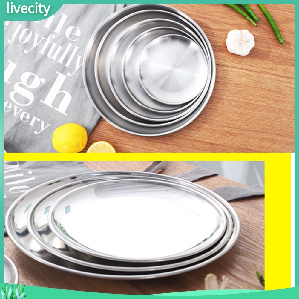 Đĩa Tròn Bằng Thép Không Gỉ Đựng Bánh Pizza / Trái Cây Tiện Dụng