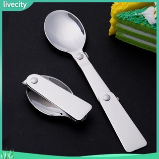 {livecity} Muỗng inox gấp ba khúc nhỏ gọn dùng khi đi cắm trại/dã ngoại/du lịch ngoài trời
