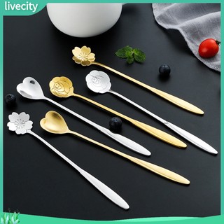 {livecity} Muỗng cà phê cán dài tạo hình bông hoa trái tim chất liệu inox