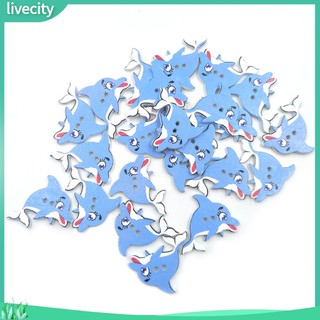 {livecity} Set 50 Nút Gỗ Hình Cá Heo Trang Trí Sổ Lưu Niệm