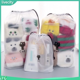 {livecity} Túi Dây Rút Đựng Đồ Du Lịch In Hình Mèo Xinh Xắn