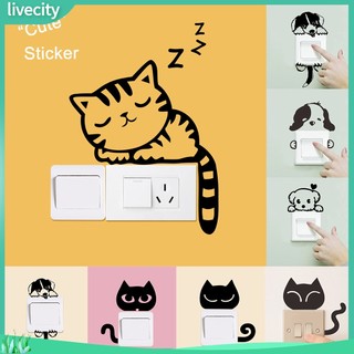 （livecity）Miếng dán tường trang trí công tắc hình chó mèo