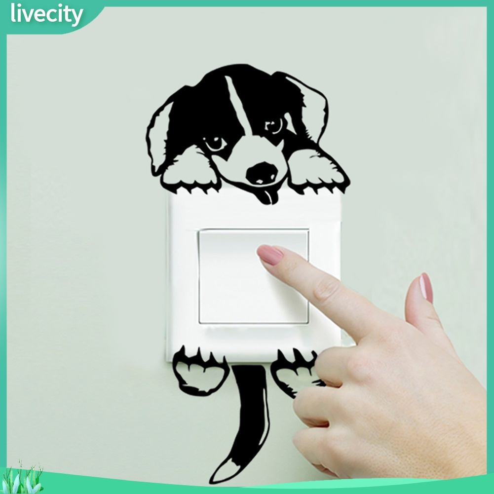 （livecity）Miếng dán tường trang trí công tắc hình chó mèo